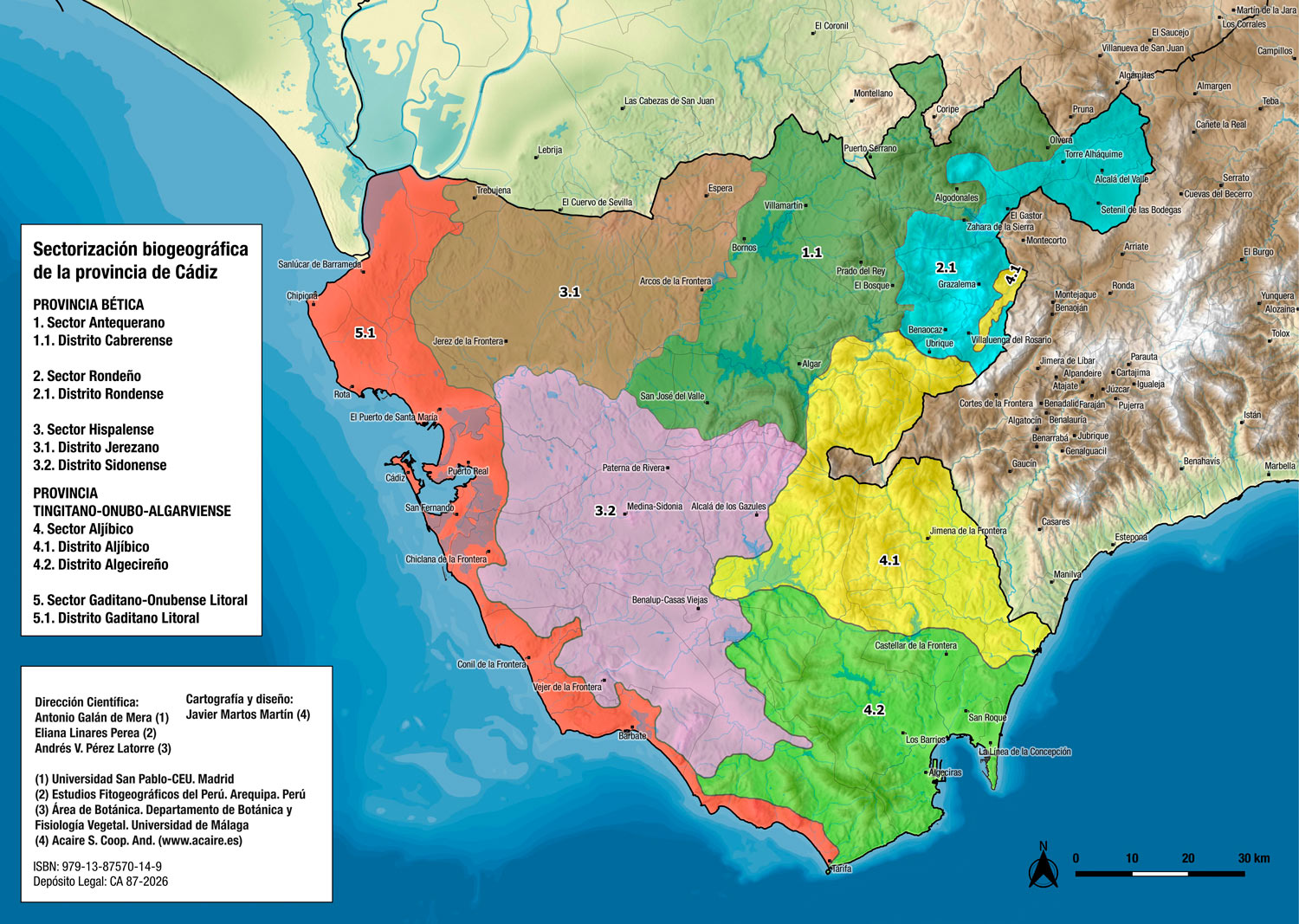 Mapa biogeográfico de la provincia de Cádiz (Galán de la Mera et al., 2026)